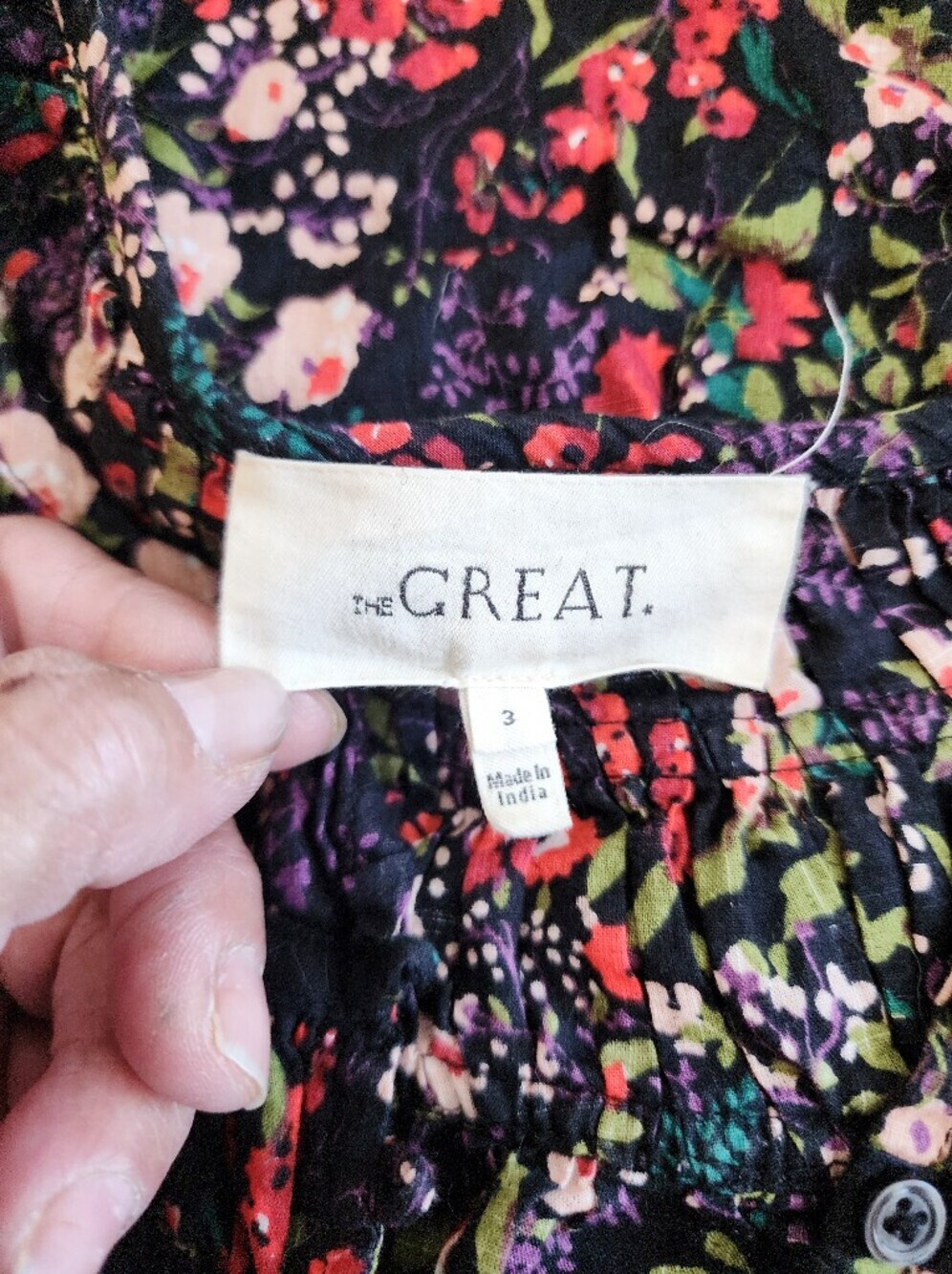 THE GREAT. THE STORYTELLER TOP BLACK FLORAL WOMENS SIZE 3 LARGE - Picture 5 of 16